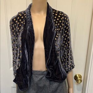 cut loose Silk and Rayon Velvet Jacket in Gray and Beige Dots Size M